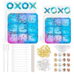 DIY Tic Tac Toe Board Game Silicone Molds Kits, Stirring Rod,  Transfer Pipettes, Silicone Stirring Bowl, Zinc Alloy Cabochons, Nail Art Tinfoil, Mixed Color, 21.2x25x1.3cm, 1pc(DIY-OC0003-55)