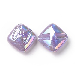 Rainbow Iridescent Plating Acrylic Beads, Glitter Beads, Rhombus with Letter H Pattern, Medium Purple, 29.5x29.5x14mm, Hole: 3.2mm(OACR-A010-06A)