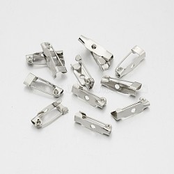 Iron Brooch Pin Back Safety Catch Bar Pins with 1 Hole, Platinum, 15x4x5mm, Hole: 1.8mm(IFIN-A171-04A)