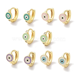 Real 18K Gold Plated Brass Enamel Evil Eye Hoop Earrings for Women, Mixed Color, 10x6.5mm(EJEW-L269-128G)