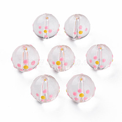 Transparent Glass Enamel Beads, Round with Dot, Pink, 12x11mm, Hole: 1.6mm(GLAA-N049-018)
