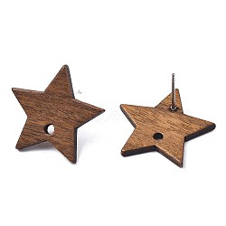Walnut Wood Stud Earring Findings, with Hole and 304 Stainless Steel Pin, Star, Saddle Brown, 20x21.5mm, Hole: 2mm, Pin: 0.7mm(MAK-N032-050)