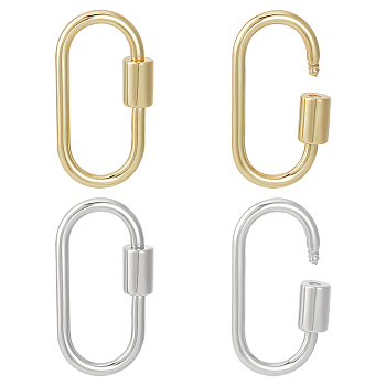 4Pcs 2 Colors Brass Screw Carabiner Lock Charms, for Necklaces Making, Oval, Mixed Color, 25.5x14x2mm, Screw: 6.5x4.5mm, 2pcs/color