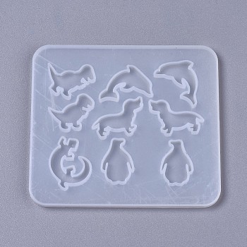 Silicone Molds, Resin Casting Molds, For UV Resin, Epoxy Resin Jewelry Making, Mixed Shapes, Dolphin & Dinosaur & Dog & Penguin & 
Chameleon, White, 109x96x4mm