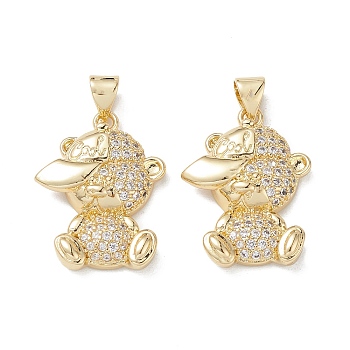 Brass Micro Pave Cubic Zirconia Pendants, Real 16K Gold Plated, Bear Charms, Clear, 22.5x17x4.5mm, Hole: 5x3mm