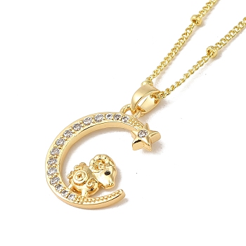 Brass Micro Pave Clear Cubic Zirconia Pendants Necklaces, The 12 Animals of the Chinese Zodiac, Real 18K Gold Plated, Sheep, 17.28 inch(43.9cm)