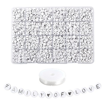 DIY Jewelry Making Kits, Including 1920Pcs Flat Round Acrylic Letter A~Z and Heart & Star Plating Beads, Elastic Crystal Thread, White, Beads: 1920pcs/box