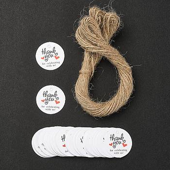 100Pcs Thanksgiving Themed Round Dot Paper Hang Gift Tags, with Hemp Cord, White, 3cm