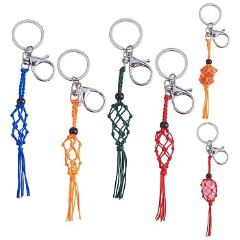 4Pcs  4 Colors Macrame Fringe Braided Keychain, Black Glass Bead Tassel Charm Key Ring for Handbag, Car Decoration, Orange Red, 17.5cm, 1pc/color