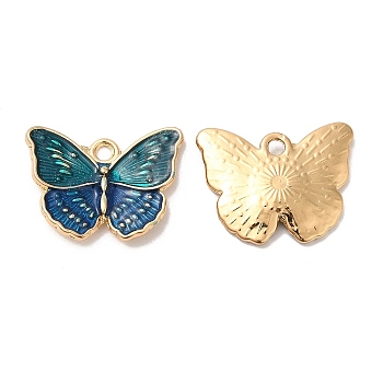 Alloy Enamel Pendants, Long-Lasting Plated, Cadmium Free & Nickel Free & Lead Free, Golden, Butterfly Charm, Teal, 18.5x23.5x2.6mm, Hole: 2.1mm
