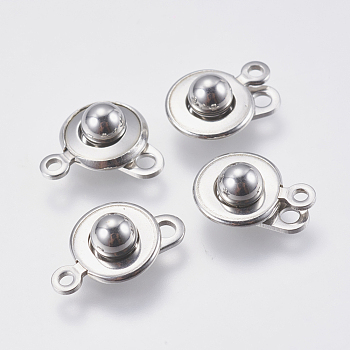 201 Stainless Steel Snap Clasps, Round, Stainless Steel Color, 15x9.5x5mm, Hole: 1mm and 2mm