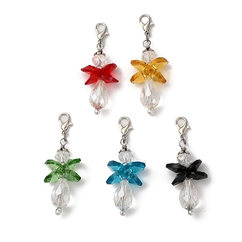 5Pcs Angel Glass Pendant Decorations, with Zinc Alloy Lobster Claw Clasps, Mixed Color, 52mm