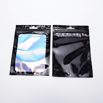 Rectangle Zip Lock Plastic Laser Bags, with Clear Window, Resealable Bags, Black, 15x10.5x0.02cm