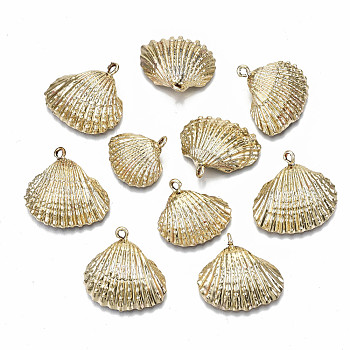 Electroplate Natural Shell Pendants, with Iron Loop, Shell, Gold, 19~25x19~26x7~9mm, Hole: 1.8mm