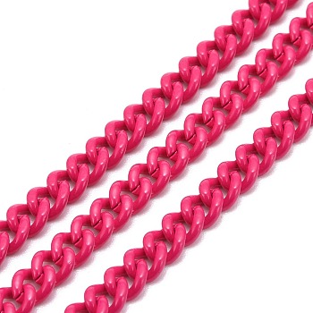 Spray Painted Brass Curb Chain, Twisted Chain, with Spool, Unwelded, Cerise, 6x5x2mm, 32.8 Feet(10m)/roll