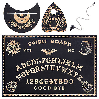 Witch Craft Sets, including Wooden Pendulum Board, Crystal Ball & Tarot Card Holder, Natural Blue Goldstone Dowsing Pendant, Bat Pattern, 4pcs/bag