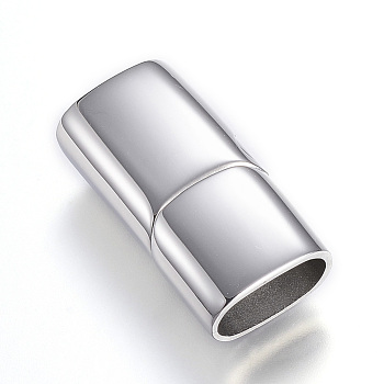 304 Stainless Steel Magnetic Clasps with Glue-in Ends, Rectangle, Stainless Steel Color, 28.5x14x8.5mm, Hole: 12x7mm