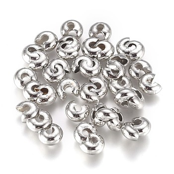 Brass Crimp Beads Covers, Platinum, 6.5x5.5x3.5mm, Hole: 2mm, about 100pcs/bag