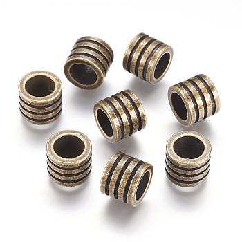 304 Stainless Steel Beads, Large Hole Beads, Grooved Beads, Column, Antique Bronze, 10x8mm, Hole: 6.5mm