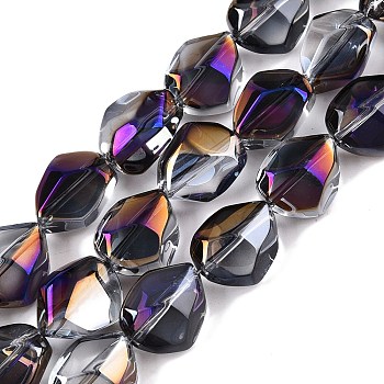 Electroplate Glass Beads Strands, Nuggets, Purple, 12x9.5~10x7mm, Hole: 1mm, about 55pcs/strand, 25.98''(66cm)