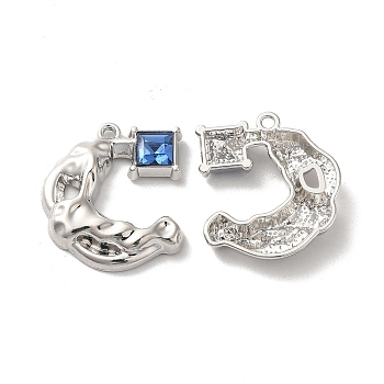 Alloy Pendant, with Glass, Platinum, Lead Free & Cadmium Free, Moon Charm, Blue, 23x20x4mm, Hole: 1.6mm