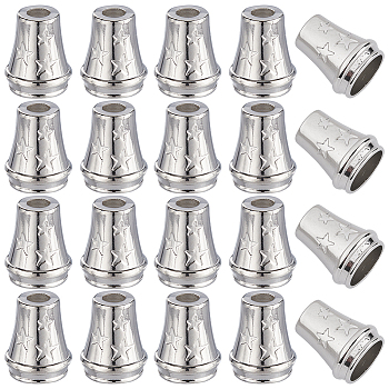 30Pcs Alloy Cord End, Cone with Star, Bag & Cloth Making Supplies, Platinum, 14.5x12mm, Hole: 3.7mm, Inner Diameter: 9mm
