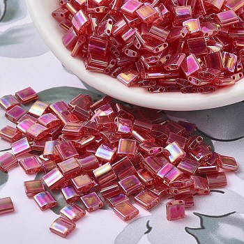 MIYUKI TILA Beads, Japanese Seed Beads, 2-Hole, (TL254) Transparent Red AB, 5x5x1.9mm, Hole: 0.8mm, about 118pcs/10g