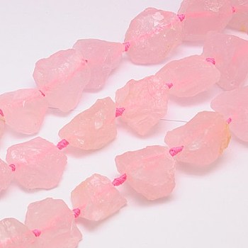 Natural Rose Quartz Beads Strands, Nuggets, Pink, 18~35x15~26x9~21mm, Hole: 1mm