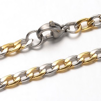 304 Stainless Steel Curb Chains Necklaces, with Lobster Claw Clasps, Faceted, Golden & Stainless Steel Color, 21.7 inch(55.1cm)