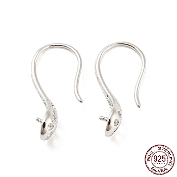 925 Sterling Silver Hoop Earring Findings, for Half Drilled Baroque Pearl Beads, Silver, 20.5x5.5mm, Pin: 0.8mm