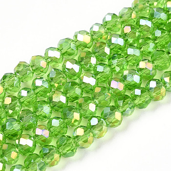 Electroplate Glass Beads Strands, AB Color Plated, Faceted, Rondelle, Light Green, 4x3mm, Hole: 0.4mm, about 113~115pcs/strand, 16.14~16.34 inch(41~41.5cm)