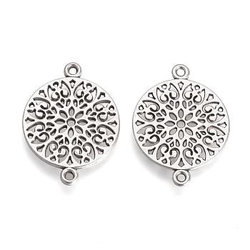 Tibetan Style Alloy Links connectors, Filigree Findings, Flat Round, Cadmium Free & Lead Free, Antique Silver, 24x18x1mm, Hole: 1.5mm, about 860pcs/1000g