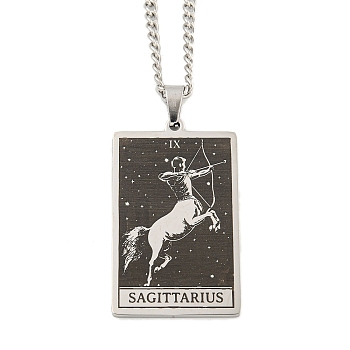 Non-Tarnish 304 Stainless Steel Tarot Pendant Necklaces, Cable Chain Necklaces, Sagittarius, 23.23~24.21 inch(59~61.5cm)