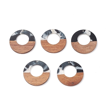 Resin & Walnut Wood Pendants, Two Tone Geometric Charms, Ring, 38x3mm, Hole: 2mm