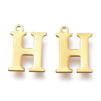 Vacuum Plating  304 Stainless Steel Charms, Laser Cut, Alphabet, Golden, Letter.H, 12x9x0.8mm, Hole: 1mm