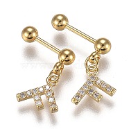 304 Stainless Steel Barbell Cartilage Earrings, with Clear Cubic Zirconia Letter F Charm, Golden, 13.5mm, Pin: 0.8mm, 12pcs/set(EJEW-H113-05G)