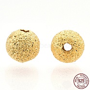 925 Sterling Silver Beads, Textured Round, Nickel Free, Real 18K Gold Plated, 4mm, Hole: 0.8~1mm(CHS-T004-61C)