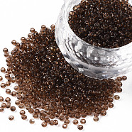 12/0 Grade A Round Glass Seed Beads, Transparent Colours, Coffee, 12/0, 2x1.5mm, Hole: 0.8mm, about 30000pcs/bag(SEED-Q006-F28)