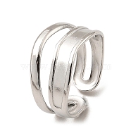 304 Stainless Steel Open Cuff Rings, Double Lines, Stainless Steel Color, US Size 6 3/4(17.1mm)(RJEW-Z018-13P)