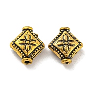 Tibetan Style Alloy Beads, Lead Free & Cadmium Free, Rhombus with Flower, Antique Golden, 10x9x4mm, Hole: 1mm, about 1136pcs/1000g(PALLOY-F307-07AG)