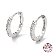 Rhodium Plated 925 Sterling Silver with Clear Cubic Zirconia Hoop Earrings, with S925 Stamp, Real Platinum Plated, 12x2x13mm(EJEW-K258-11P)
