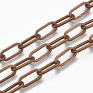 Unwelded Iron Paperclip Chains, Flat Oval, Drawn Elongated Cable Chains, with Spool, Red Copper, 15x6x1.2mm, about 82.02 Feet(25m)/roll(CH-S125-02C-R)