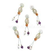 Natural Hetian Jade Apple Pendants, Natural Pearl Tassel Donut Charms with Jadeite, Agate, Lepidolite and Brass Beads, Real 14K Gold Plated, 47mm(G-K341-10G)