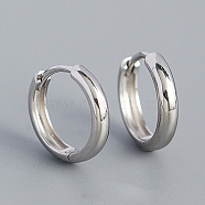 Rhodium Plated Plain 925 Sterling Hoop Earrings, Ring, Platinum, 3mm, Inner Diameter: 9mm(MU8410-01)