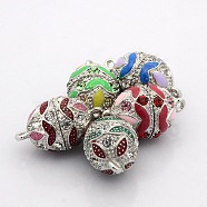 Platinum Plated Oval Alloy Enamel Magnetic Clasps with Loops, with Grade A Rhinestone, Mixed Color, 23x14mm, Hole: 2mm(ENAM-P101-M)