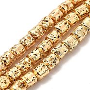 Electroplated Natural Lava Rock Beads Strands, Column, Light Gold Plated, 5x4mm, Hole: 1mm, about 80~83pcs/strand, 15.75~15.87 inch(40~40.3cm)(G-G984-04KCG)
