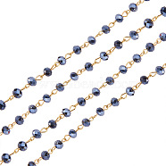 Handmade Rondelle Glass Beads Chains for Necklaces Bracelets Making, with Golden Iron Eye Pin, Unwelded, Black, 39.3 inch, Glass Beads: 6x4mm(X-AJEW-JB00037-03)