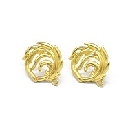 Alloy Stud Earring Findings, with Loop, Brass Pins and Ear Nuts/Earring Backs, Long-Lasting Plated, Flower, Matte Gold Color, 22x19mm, Hole: 1.5mm, Pin: 0.7mm(X-PALLOY-F255-28MG)