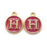 Golden Plated Alloy Enamel Charms, Cadmium Free & Lead Free, Enamelled Sequins, Flat Round with Letter, Camellia, Letter.H, 14x12x2mm, Hole: 1.5mm(ENAM-S118-08H)