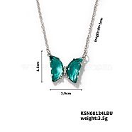 Brass Rhinestone Butterfly Pendant Necklaces for Women, Platinum, Emerald, 15.75 inch(40cm)(LS1858-1)